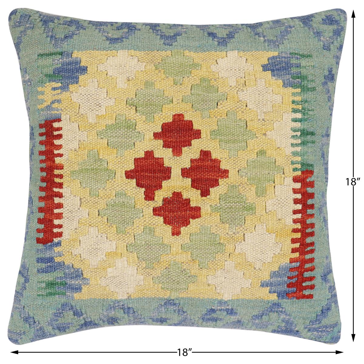 handmade Traditional Pillow Blue Red Hand-Woven SQUARE 100% WOOL Hand woven turkish pillow2 x 2