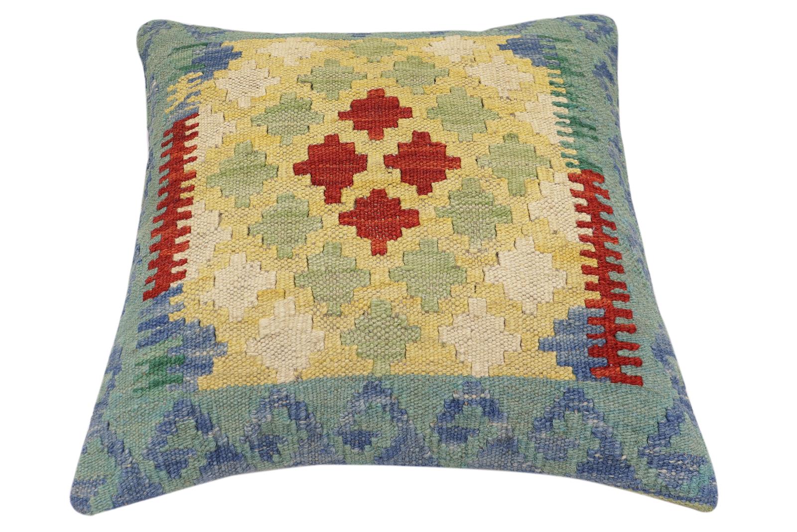 handmade Traditional Pillow Blue Red Hand-Woven SQUARE 100% WOOL Hand woven turkish pillow2 x 2