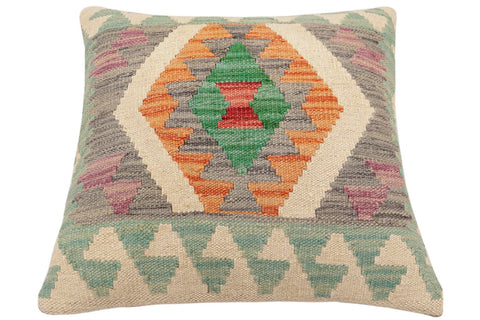 handmade Traditional Pillow Gray Rust Hand-Woven SQUARE 100% WOOL  Hand woven turkish pillow  2 x 2