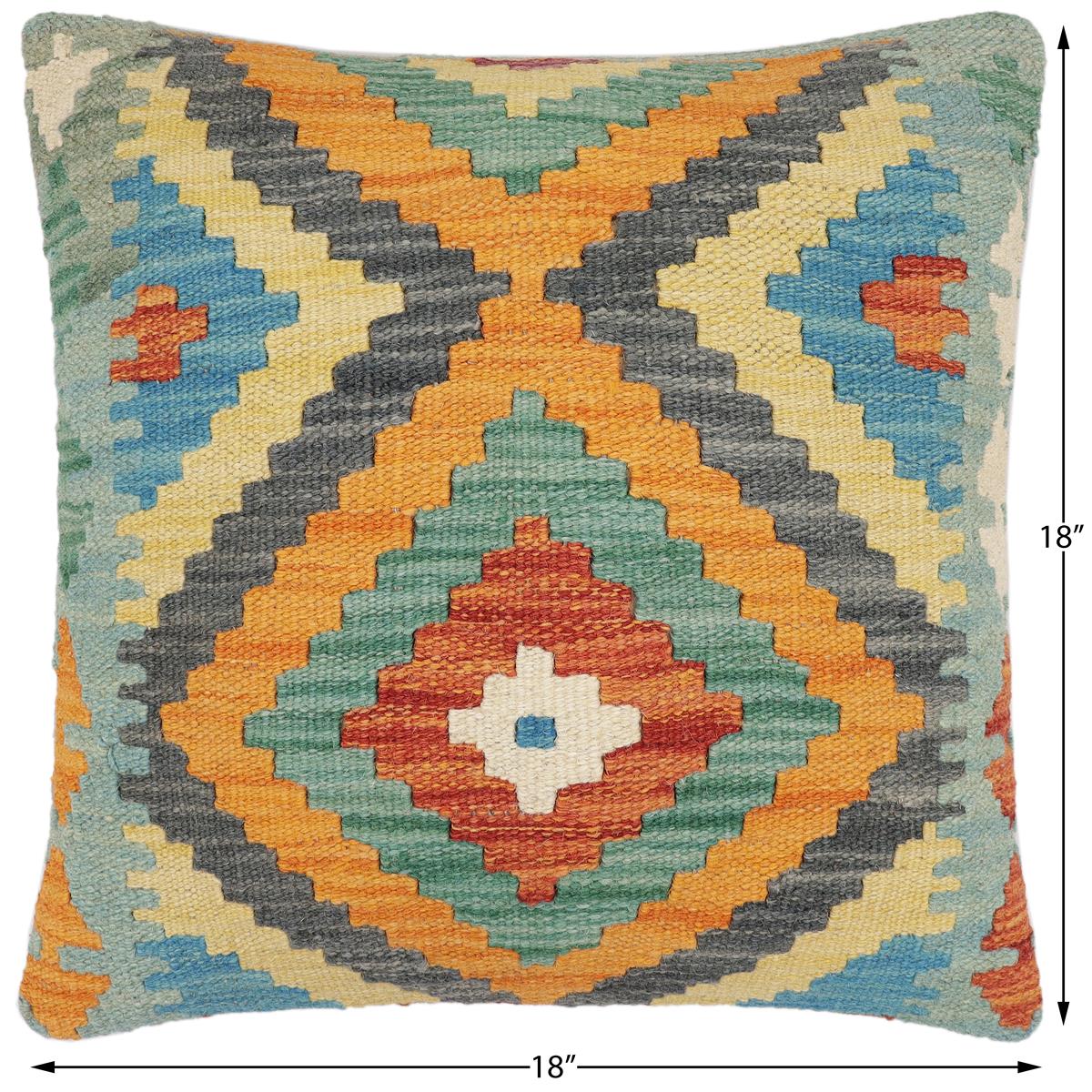 handmade Traditional Pillow Rust Blue Hand-Woven SQUARE 100% WOOL Hand woven turkish pillow2 x 2