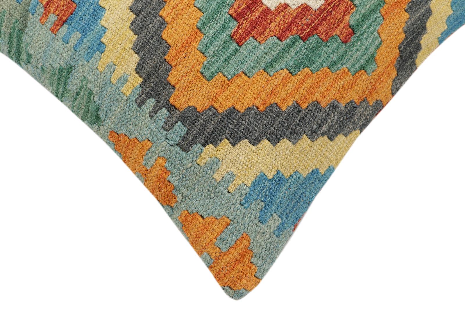 handmade Traditional Pillow Rust Blue Hand-Woven SQUARE 100% WOOL Hand woven turkish pillow2 x 2