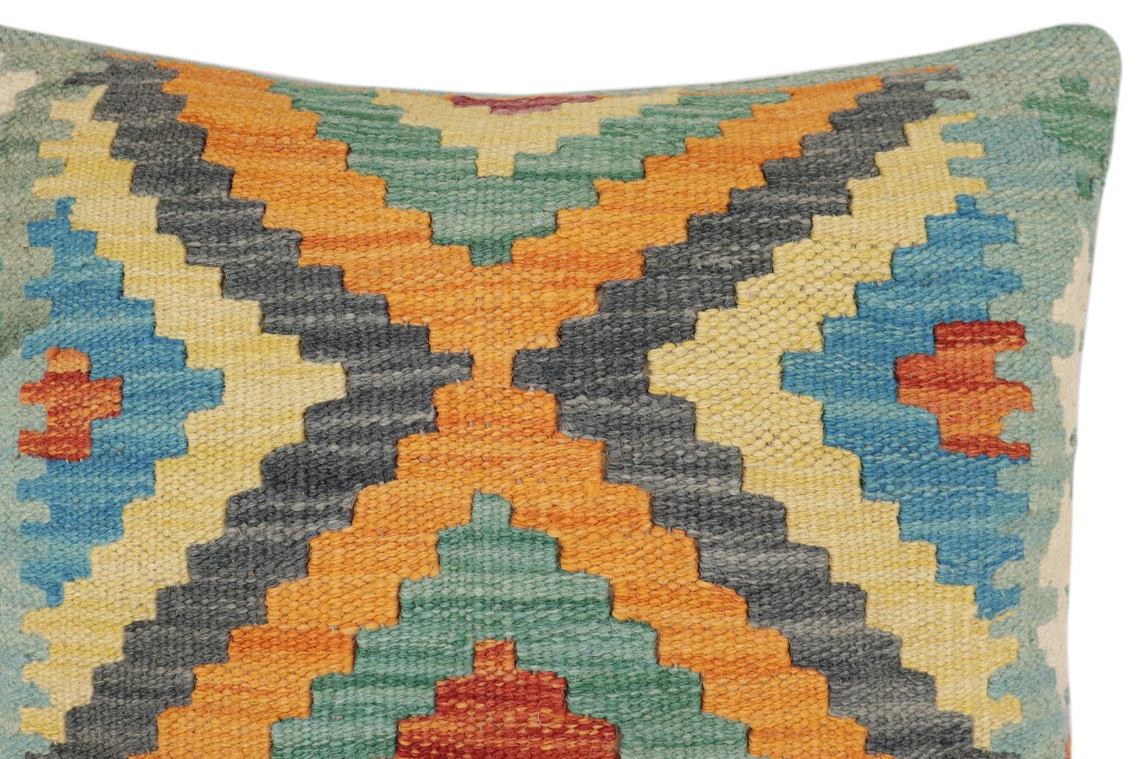 handmade Traditional Pillow Rust Blue Hand-Woven SQUARE 100% WOOL Hand woven turkish pillow2 x 2
