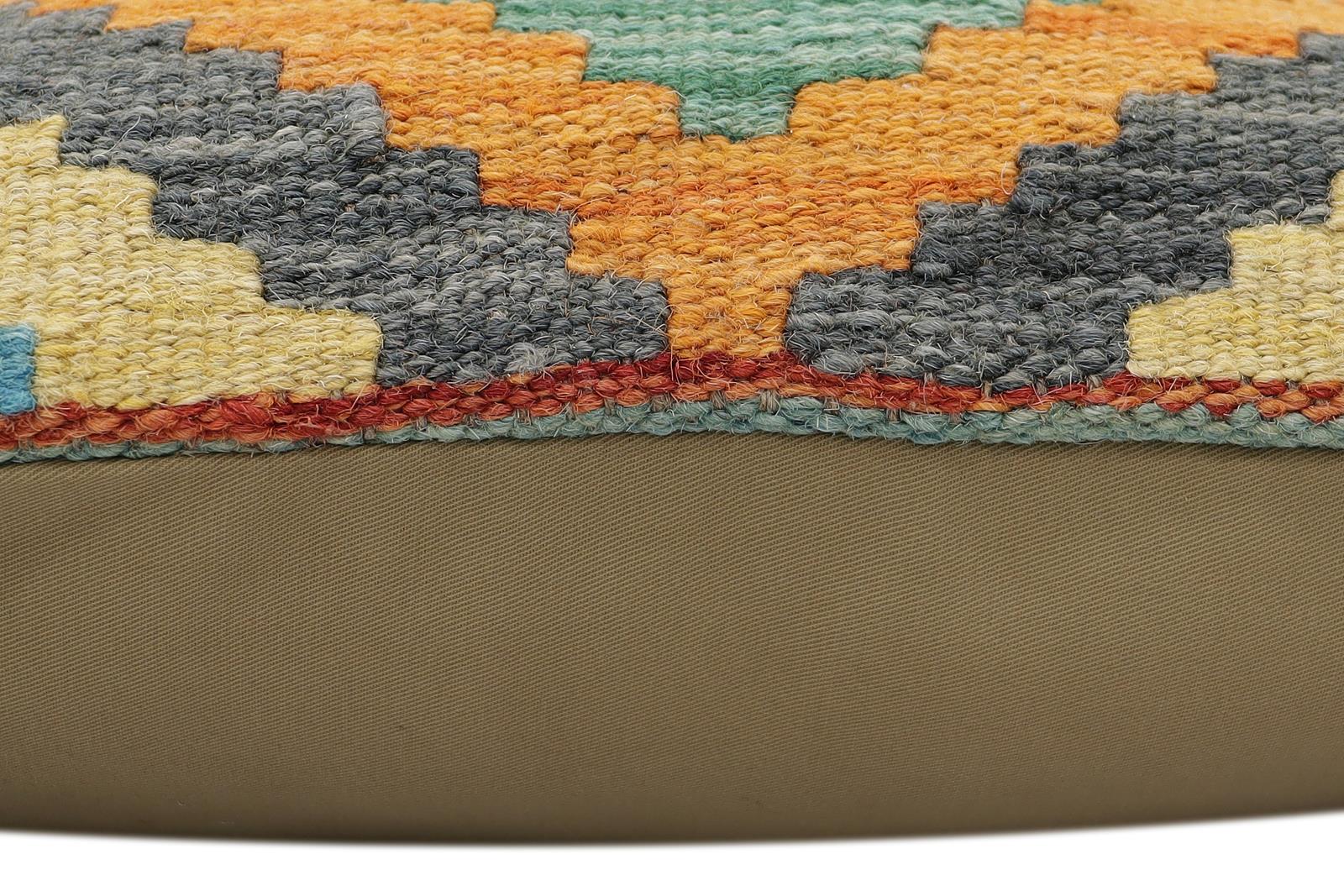 handmade Traditional Pillow Rust Blue Hand-Woven SQUARE 100% WOOL Hand woven turkish pillow2 x 2