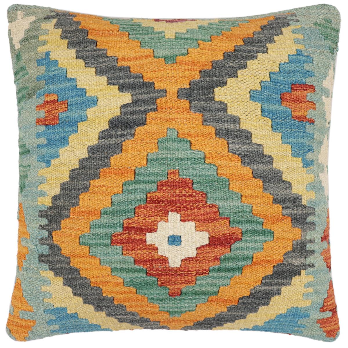 handmade Traditional Pillow Rust Blue Hand-Woven SQUARE 100% WOOL Hand woven turkish pillow2 x 2