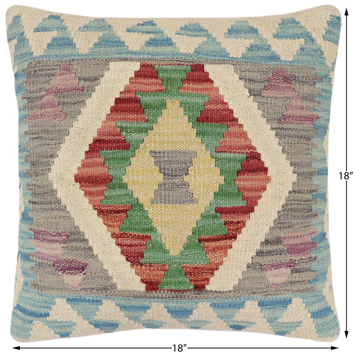 handmade Traditional Pillow Blue Red Hand-Woven SQUARE 100% WOOL Hand woven turkish pillow2 x 2