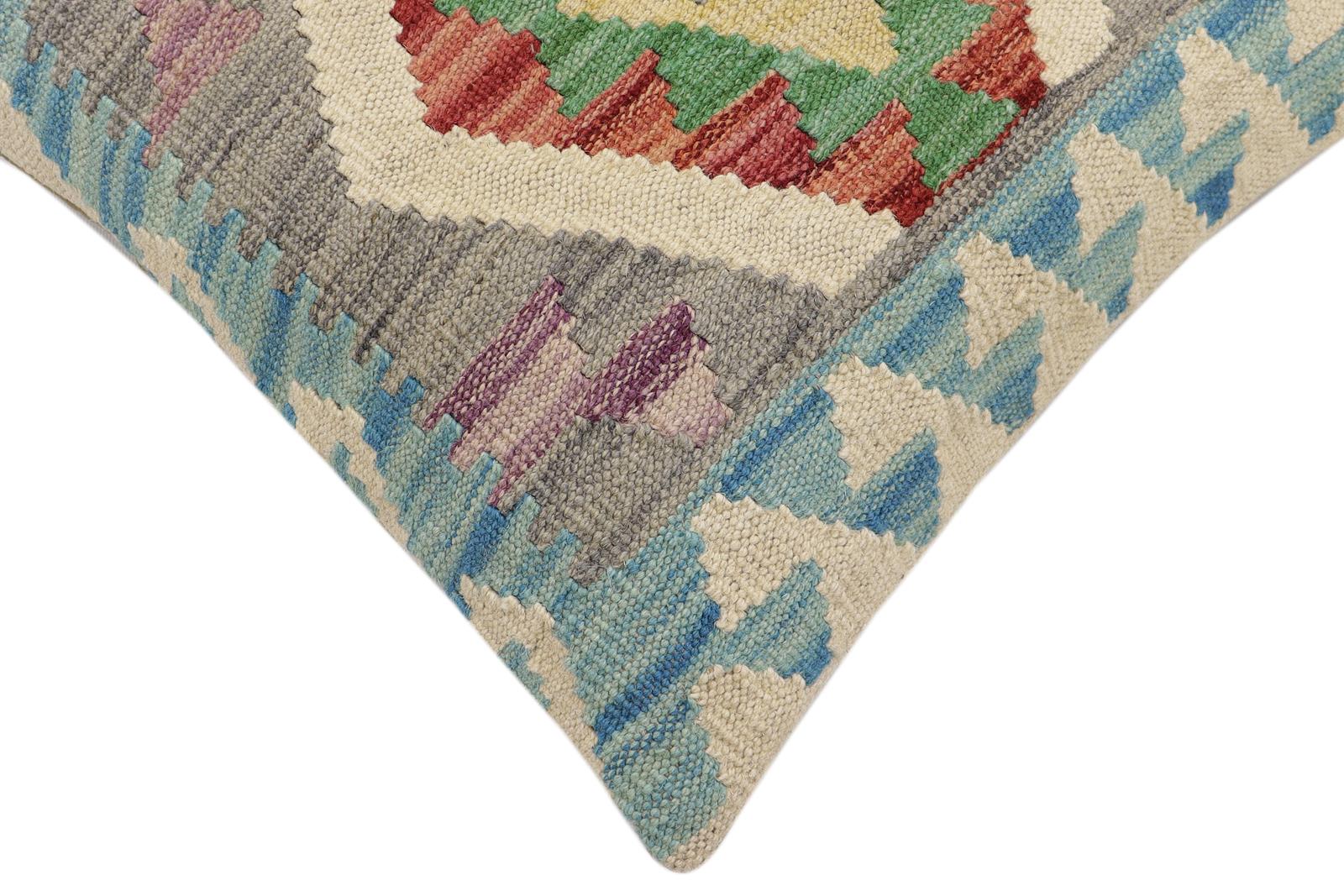 handmade Traditional Pillow Blue Red Hand-Woven SQUARE 100% WOOL Hand woven turkish pillow2 x 2