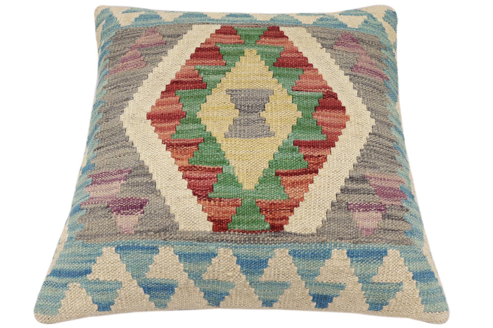 handmade Traditional Pillow Blue Red Hand-Woven SQUARE 100% WOOL Hand woven turkish pillow2 x 2