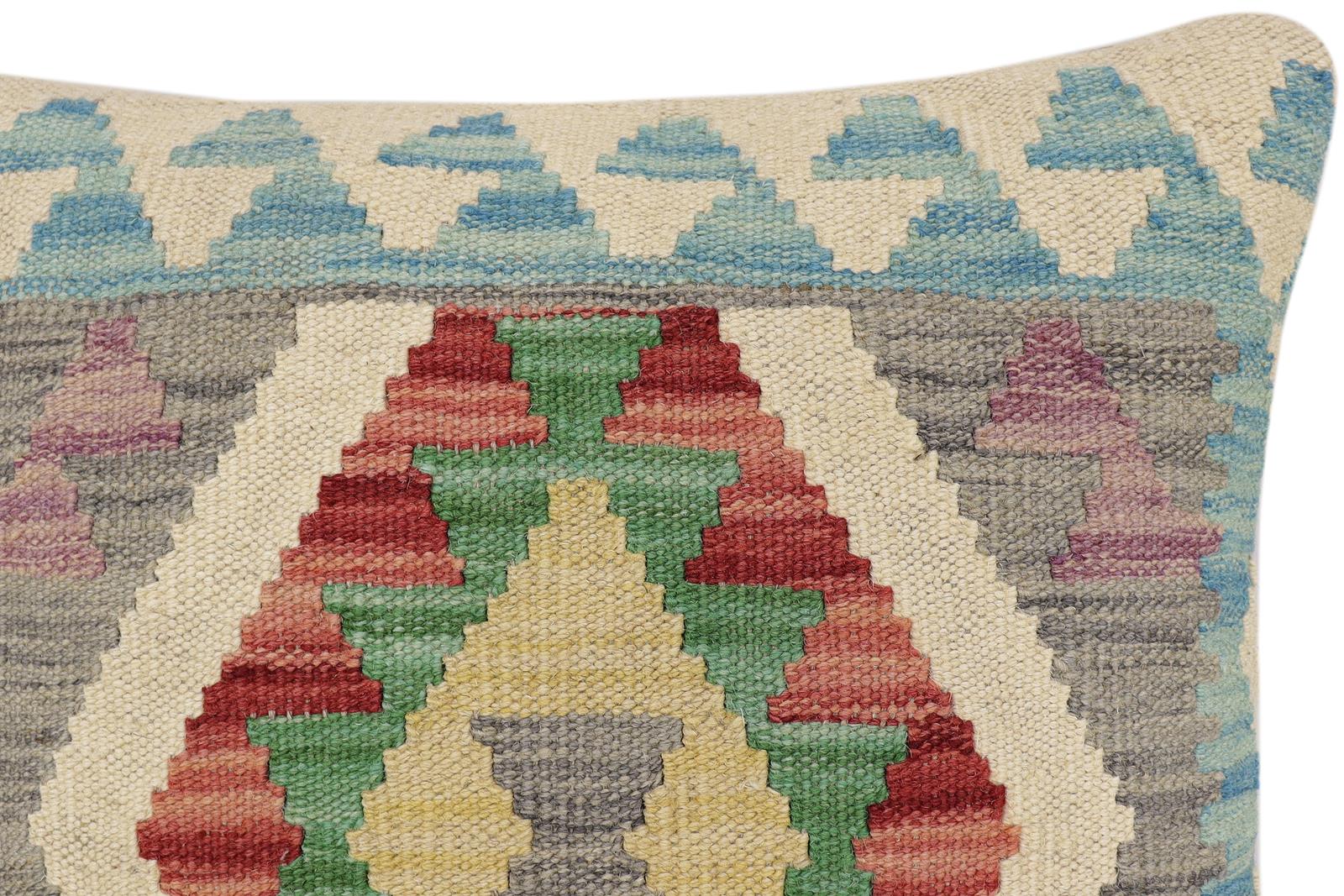 handmade Traditional Pillow Blue Red Hand-Woven SQUARE 100% WOOL Hand woven turkish pillow2 x 2