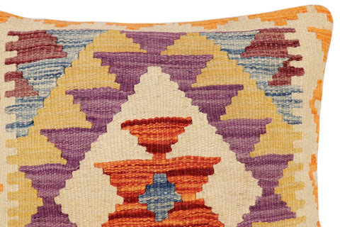 handmade Traditional Pillow Rust Blue Hand-Woven SQUARE 100% WOOL  Hand woven turkish pillow  2 x 2