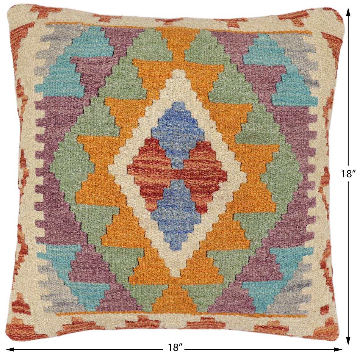 handmade Traditional Pillow Rust Blue Hand-Woven SQUARE 100% WOOL Hand woven turkish pillow2 x 2