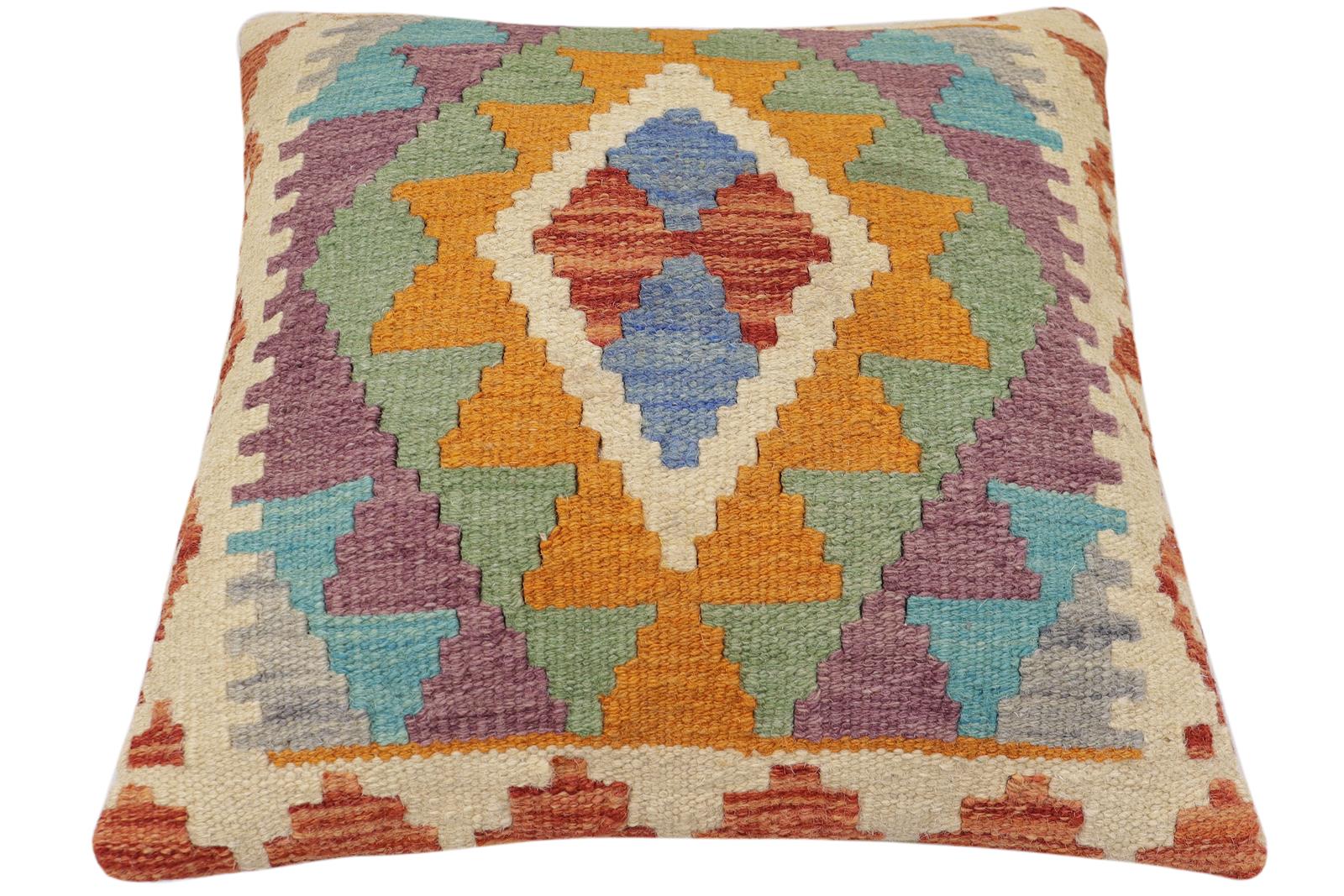 handmade Traditional Pillow Rust Blue Hand-Woven SQUARE 100% WOOL Hand woven turkish pillow2 x 2