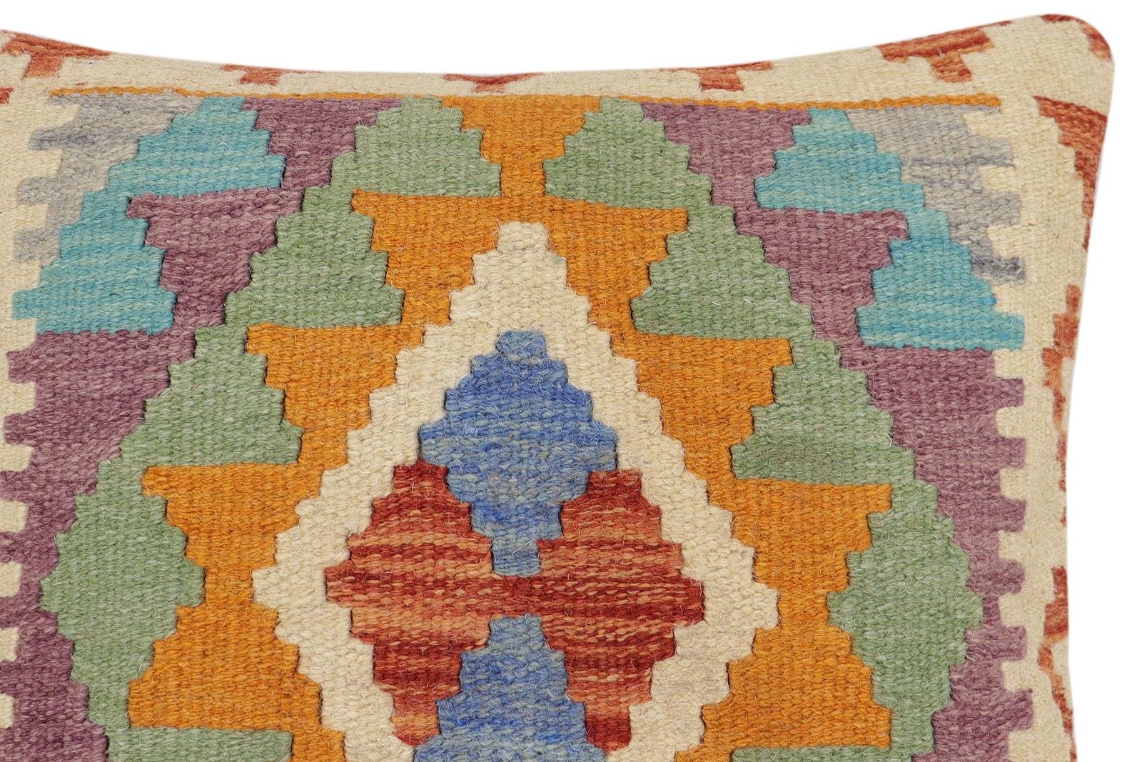 handmade Traditional Pillow Rust Blue Hand-Woven SQUARE 100% WOOL Hand woven turkish pillow2 x 2