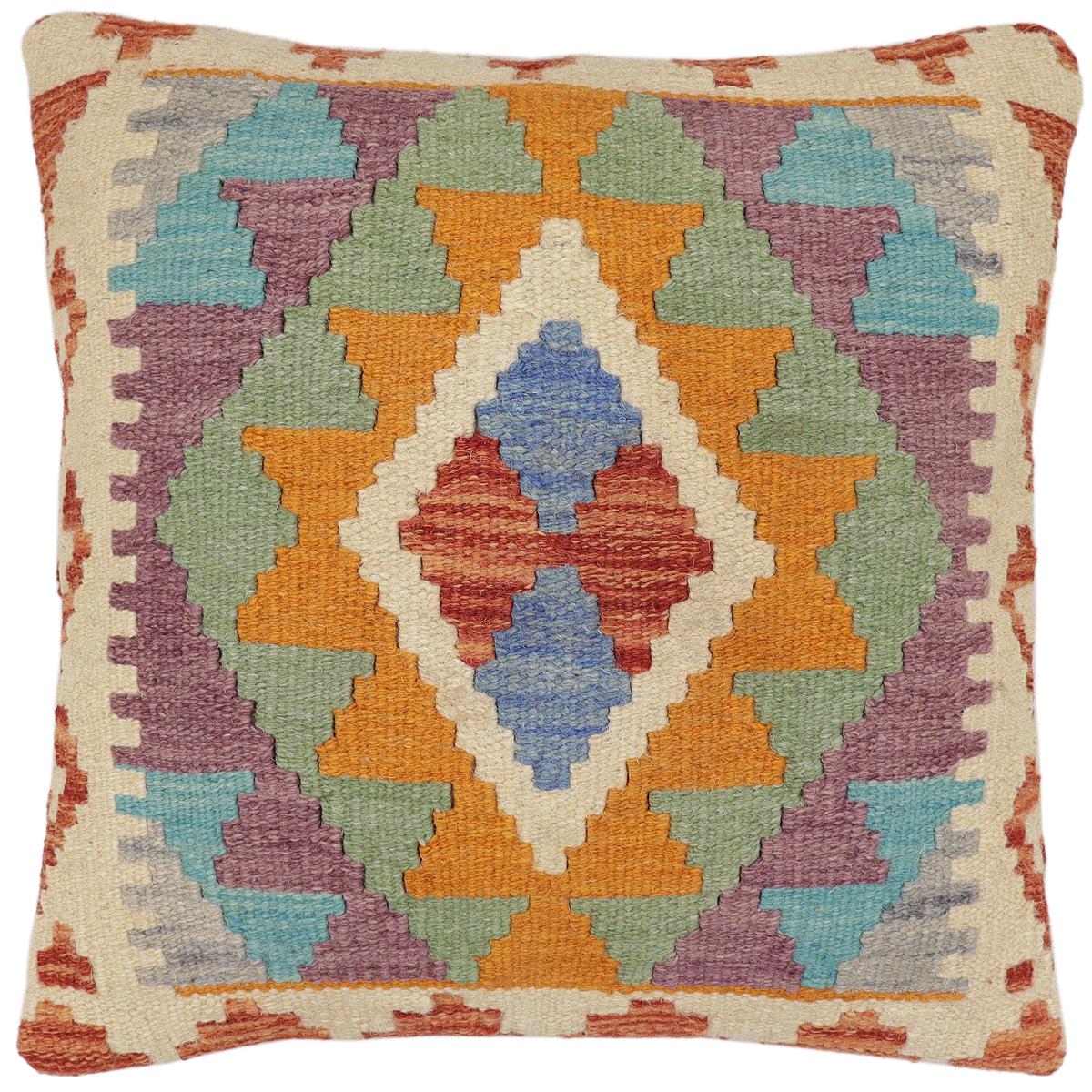 handmade Traditional Pillow Rust Blue Hand-Woven SQUARE 100% WOOL Hand woven turkish pillow2 x 2