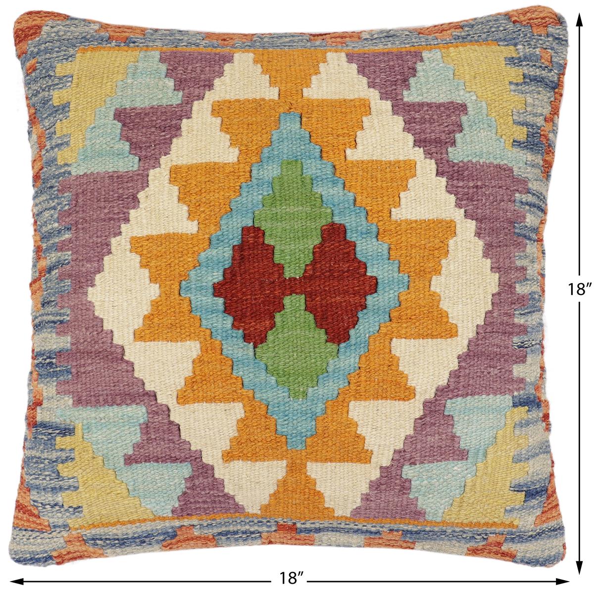 handmade Traditional Pillow Rust Blue Hand-Woven SQUARE 100% WOOL Hand woven turkish pillow2 x 2