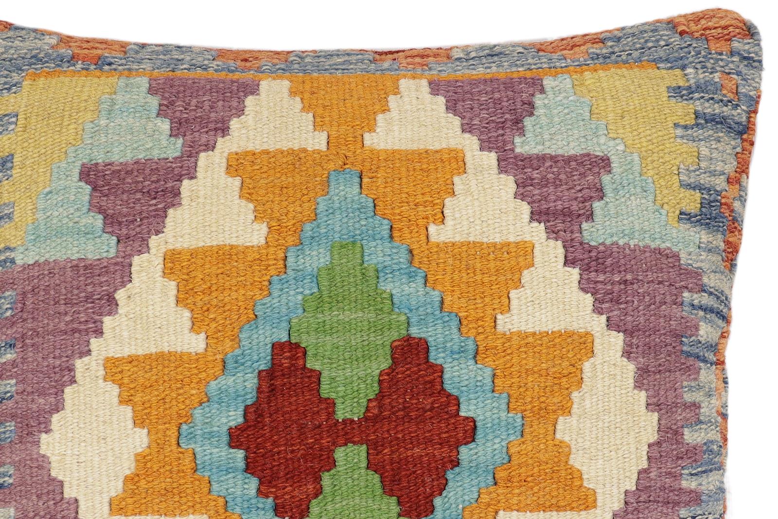 handmade Traditional Pillow Rust Blue Hand-Woven SQUARE 100% WOOL Hand woven turkish pillow2 x 2