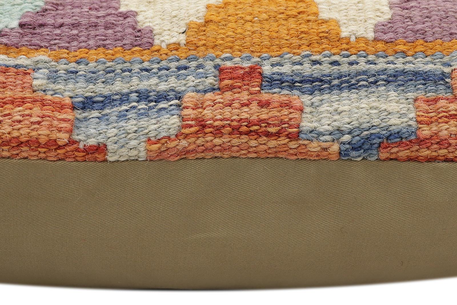 handmade Traditional Pillow Rust Blue Hand-Woven SQUARE 100% WOOL Hand woven turkish pillow2 x 2