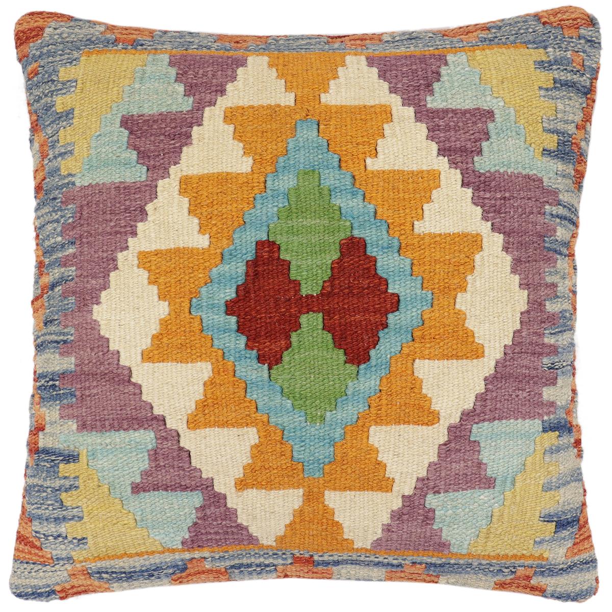 handmade Traditional Pillow Rust Blue Hand-Woven SQUARE 100% WOOL Hand woven turkish pillow2 x 2