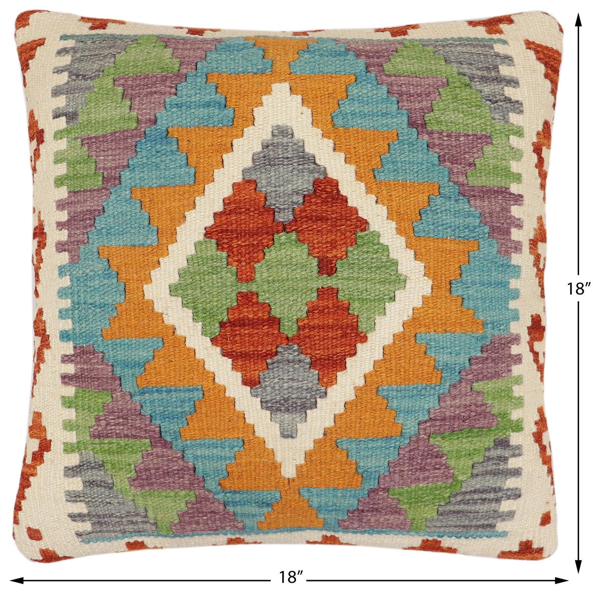 handmade Traditional Pillow Rust Blue Hand-Woven SQUARE 100% WOOL Hand woven turkish pillow2 x 2