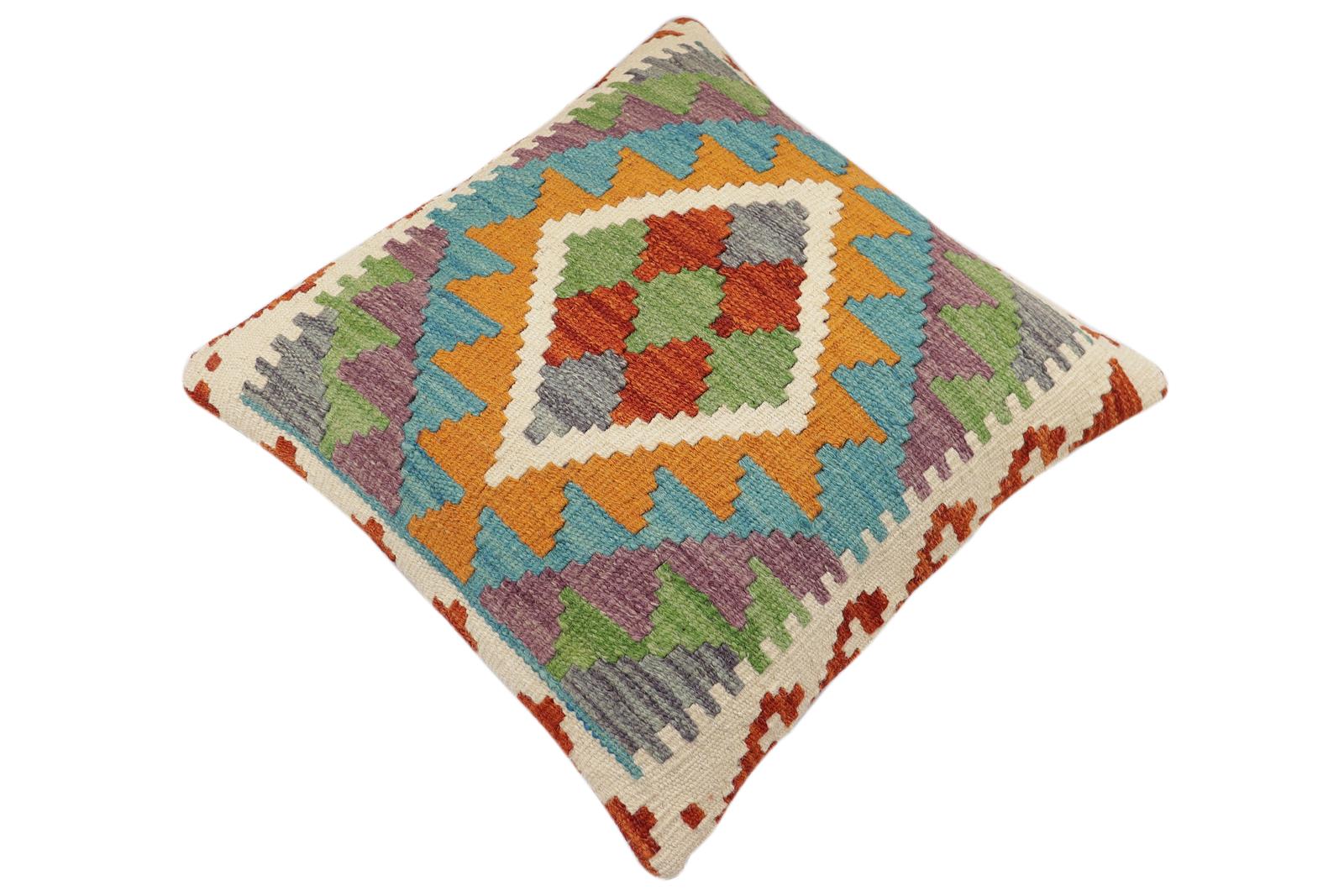 handmade Traditional Pillow Rust Blue Hand-Woven SQUARE 100% WOOL Hand woven turkish pillow2 x 2