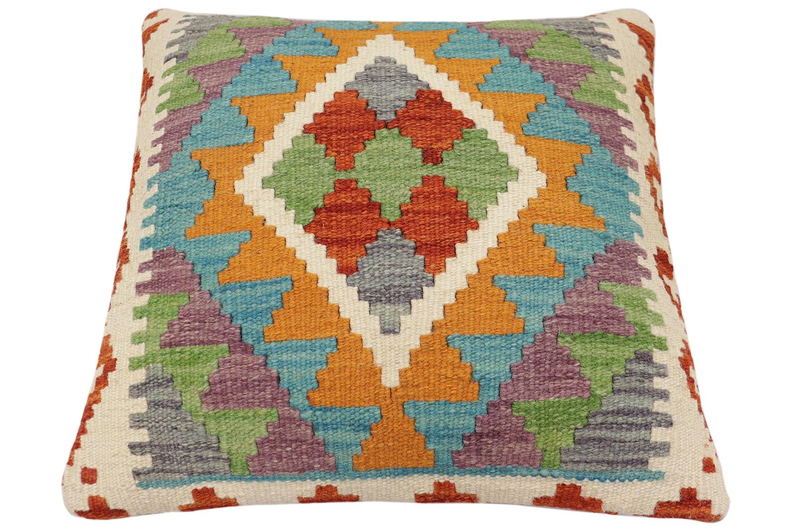 handmade Traditional Pillow Rust Blue Hand-Woven SQUARE 100% WOOL Hand woven turkish pillow2 x 2