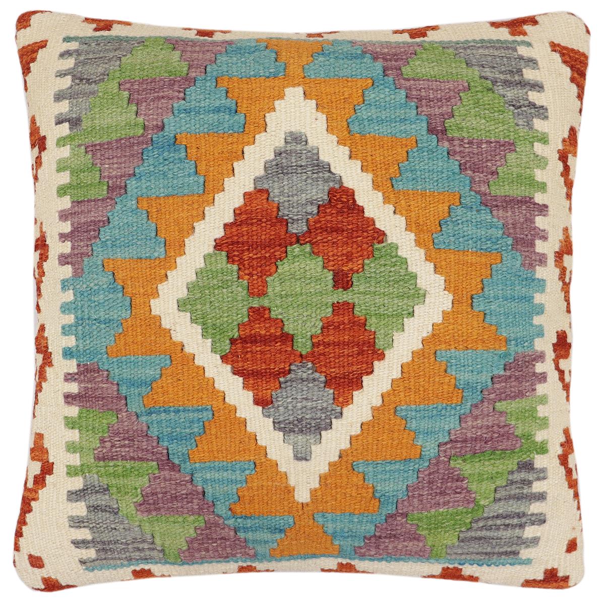 handmade Traditional Pillow Rust Blue Hand-Woven SQUARE 100% WOOL Hand woven turkish pillow2 x 2