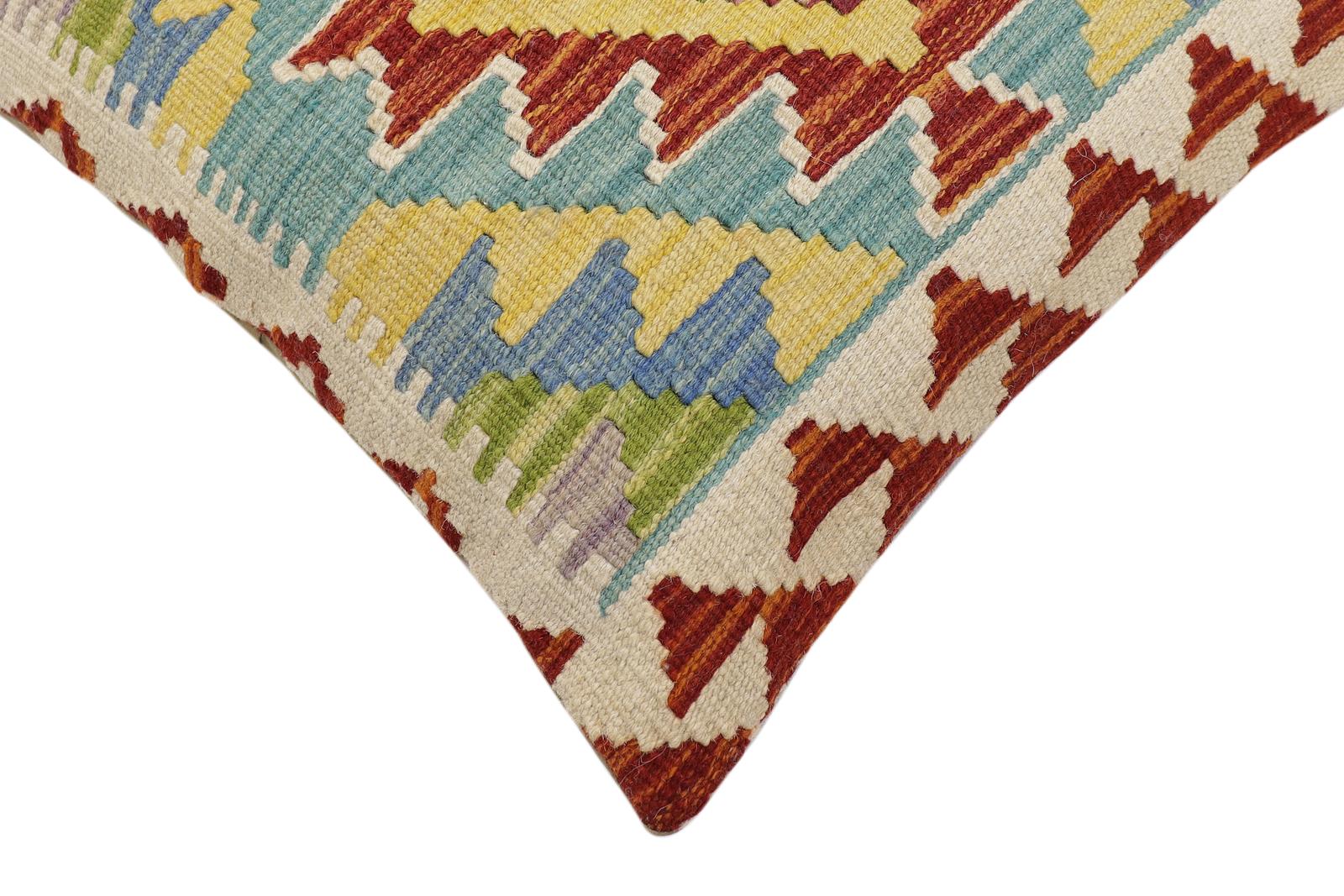 handmade Traditional Pillow Rust Blue Hand-Woven SQUARE 100% WOOL Hand woven turkish pillow2 x 2