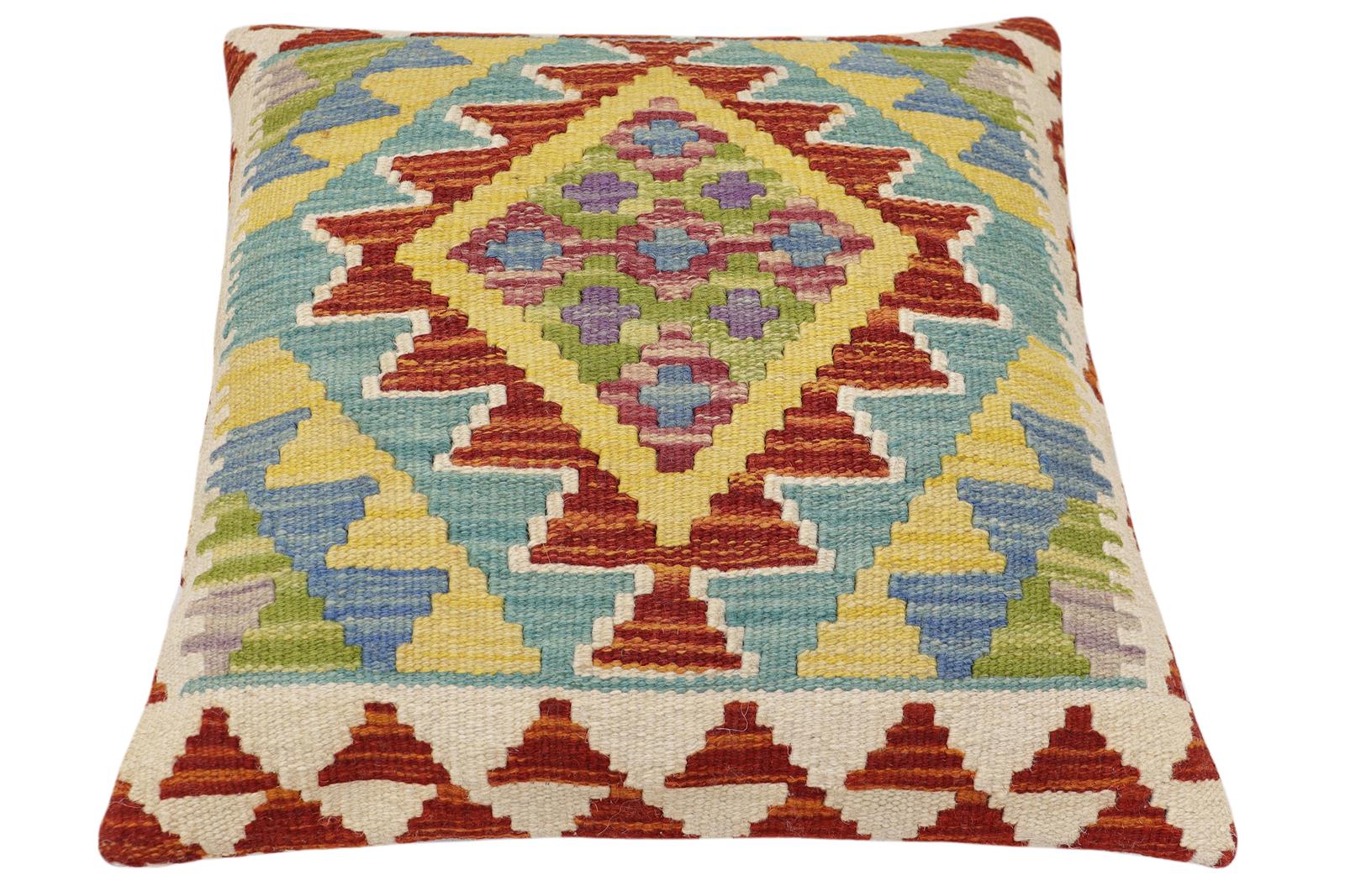 handmade Traditional Pillow Rust Blue Hand-Woven SQUARE 100% WOOL Hand woven turkish pillow2 x 2