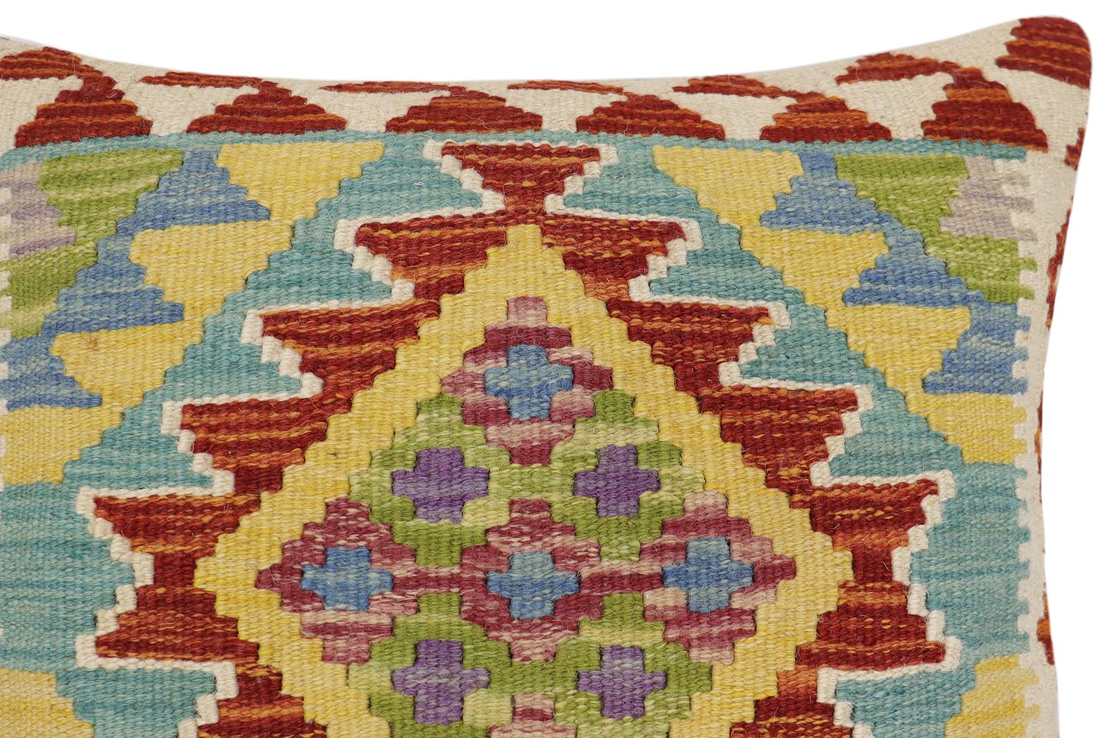 handmade Traditional Pillow Rust Blue Hand-Woven SQUARE 100% WOOL Hand woven turkish pillow2 x 2