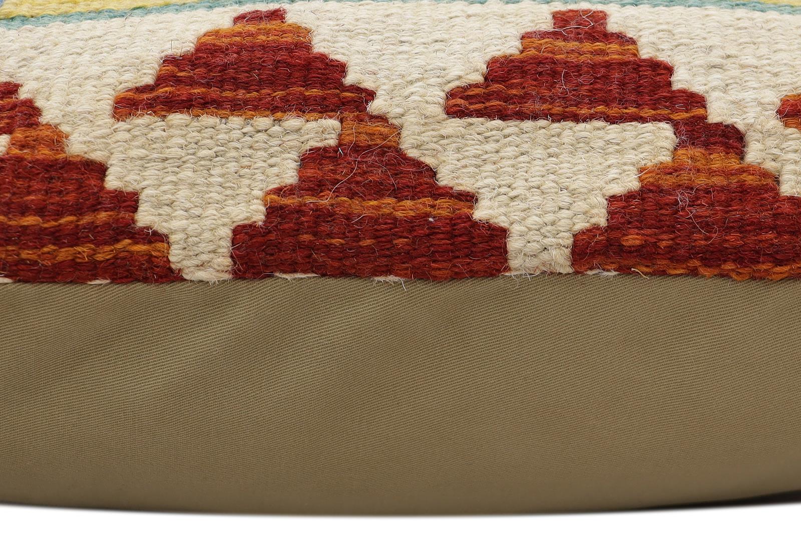 handmade Traditional Pillow Rust Blue Hand-Woven SQUARE 100% WOOL Hand woven turkish pillow2 x 2
