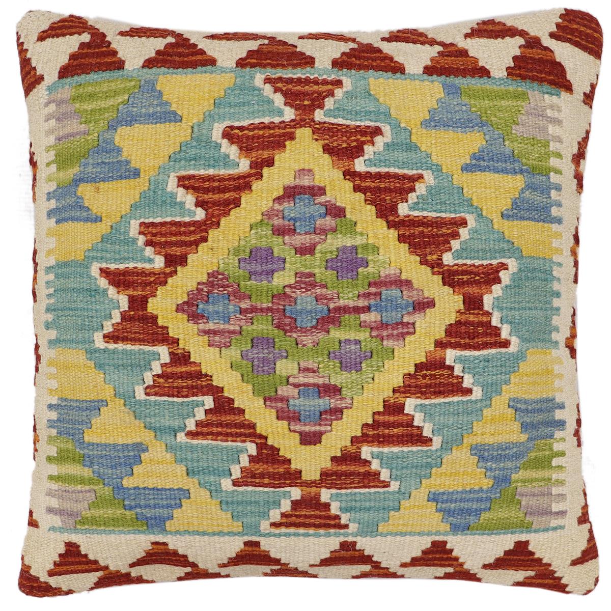 handmade Traditional Pillow Rust Blue Hand-Woven SQUARE 100% WOOL Hand woven turkish pillow2 x 2
