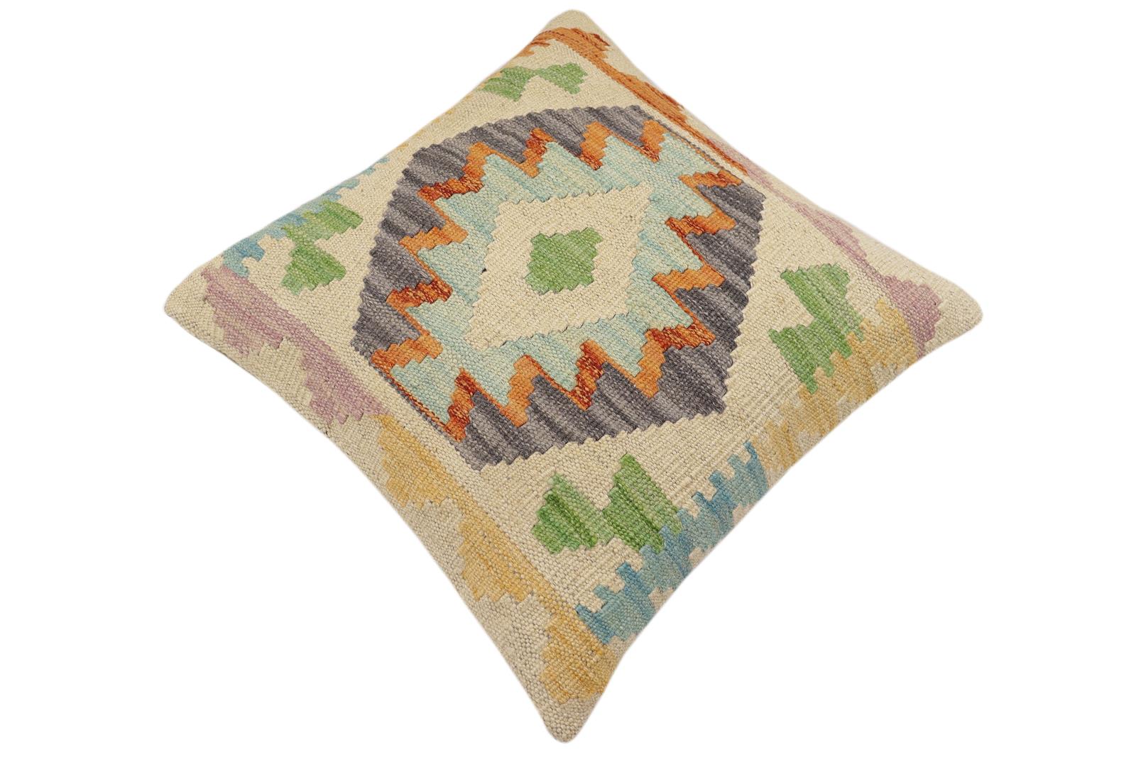 handmade Traditional Pillow Rust Blue Hand-Woven SQUARE 100% WOOL Hand woven turkish pillow2 x 2