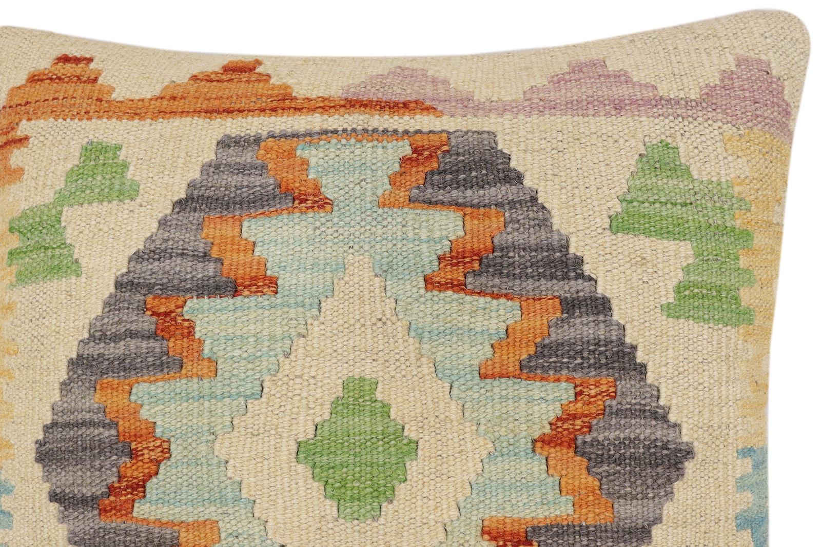 handmade Traditional Pillow Rust Blue Hand-Woven SQUARE 100% WOOL Hand woven turkish pillow2 x 2