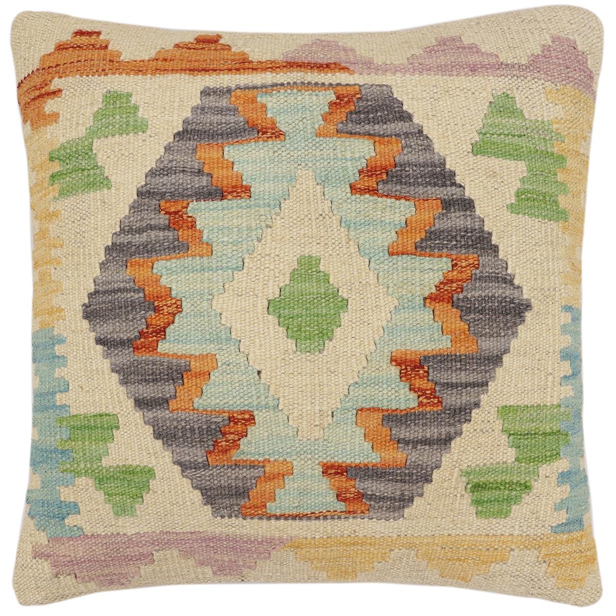 handmade Traditional Pillow Rust Blue Hand-Woven SQUARE 100% WOOL Hand woven turkish pillow2 x 2