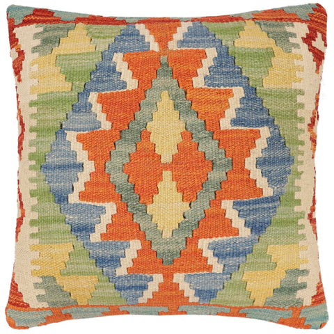 handmade Traditional Pillow Rust Blue Hand-Woven SQUARE 100% WOOL  Hand woven turkish pillow  2 x 2