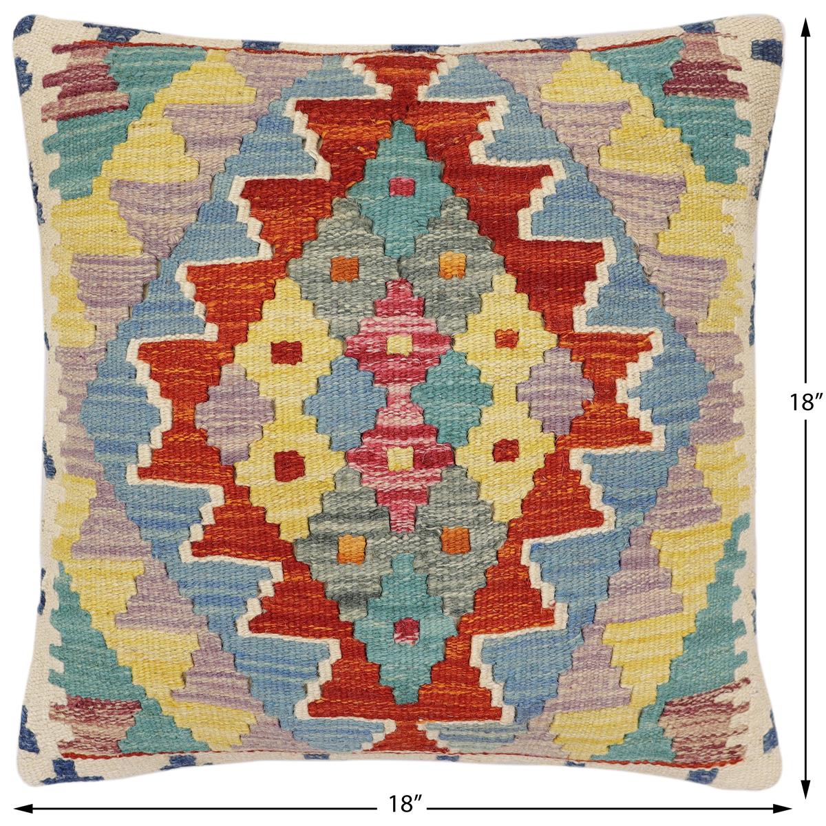 handmade Traditional Pillow Rust Blue Hand-Woven SQUARE 100% WOOL Hand woven turkish pillow2 x 2