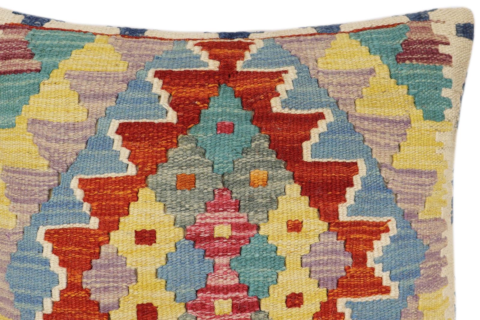 handmade Traditional Pillow Rust Blue Hand-Woven SQUARE 100% WOOL Hand woven turkish pillow2 x 2
