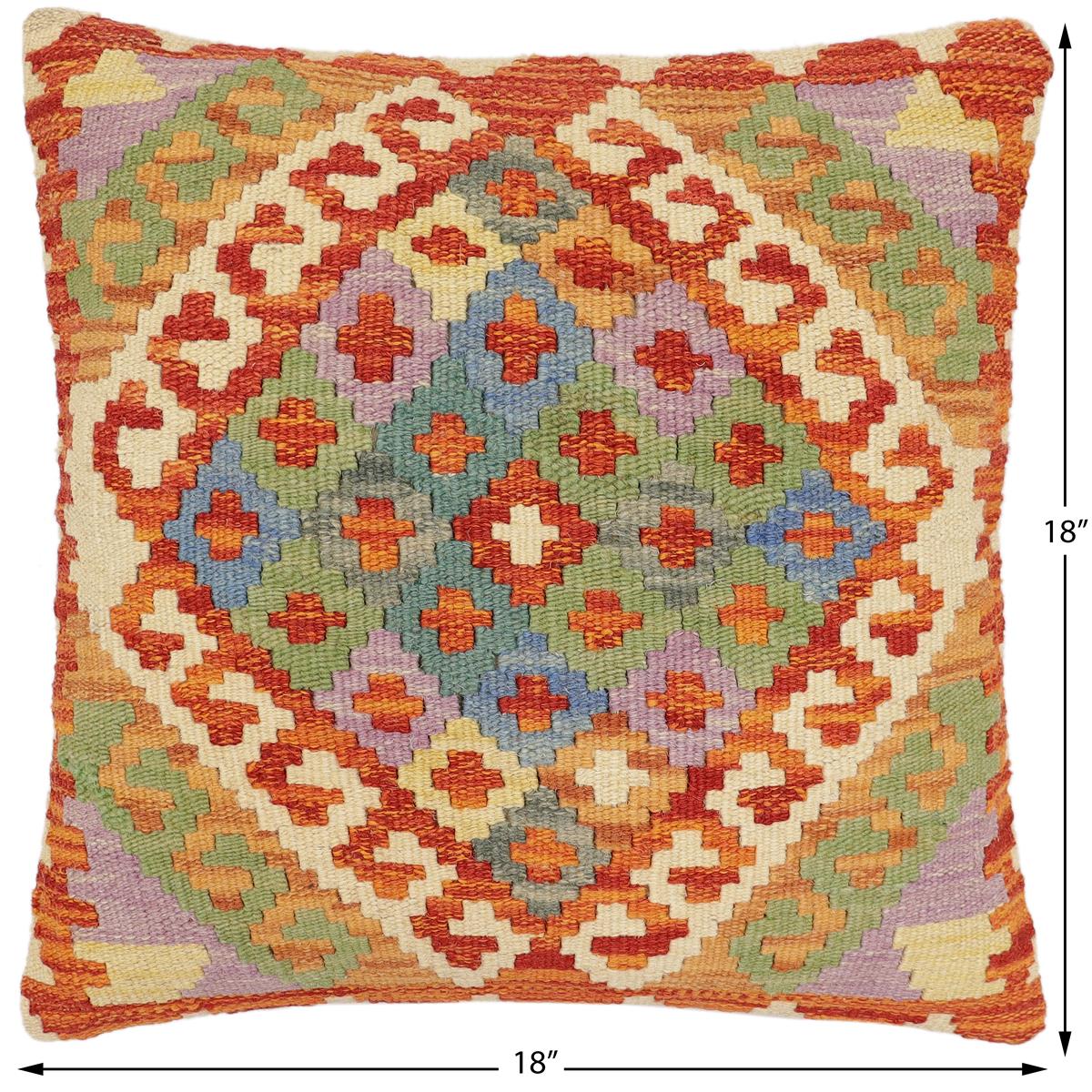 handmade Traditional Pillow Rust Blue Hand-Woven SQUARE 100% WOOL Hand woven turkish pillow2 x 2