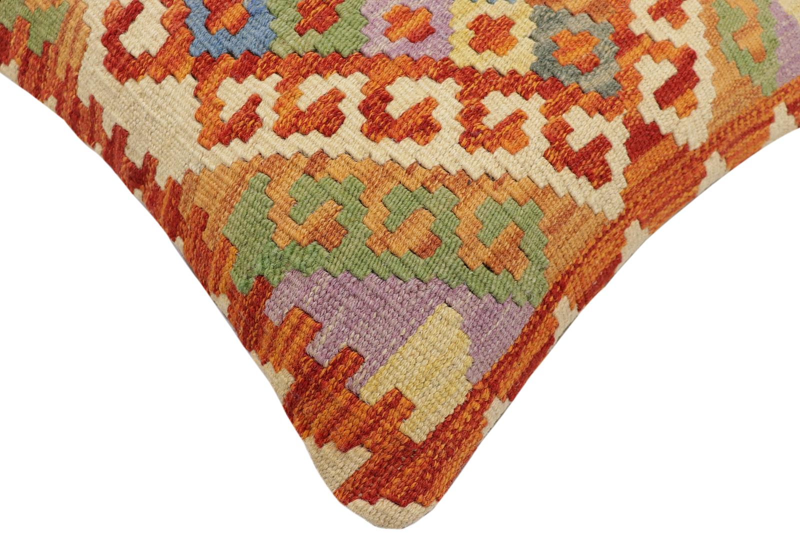 handmade Traditional Pillow Rust Blue Hand-Woven SQUARE 100% WOOL Hand woven turkish pillow2 x 2