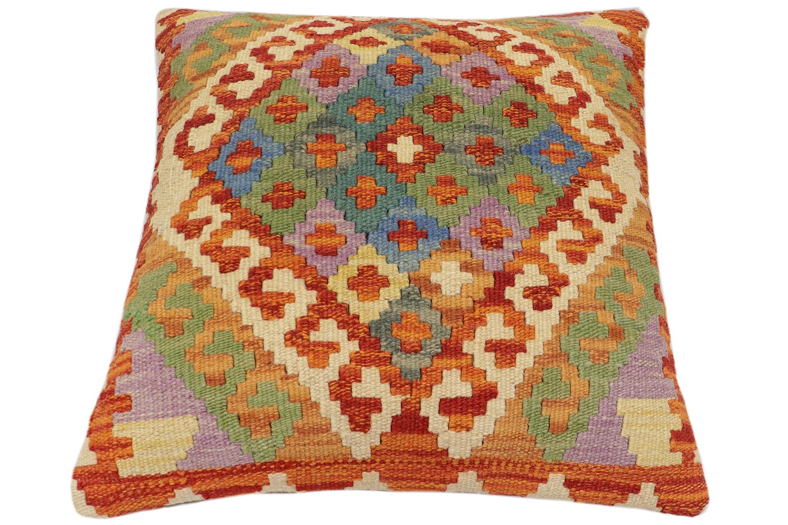 handmade Traditional Pillow Rust Blue Hand-Woven SQUARE 100% WOOL Hand woven turkish pillow2 x 2