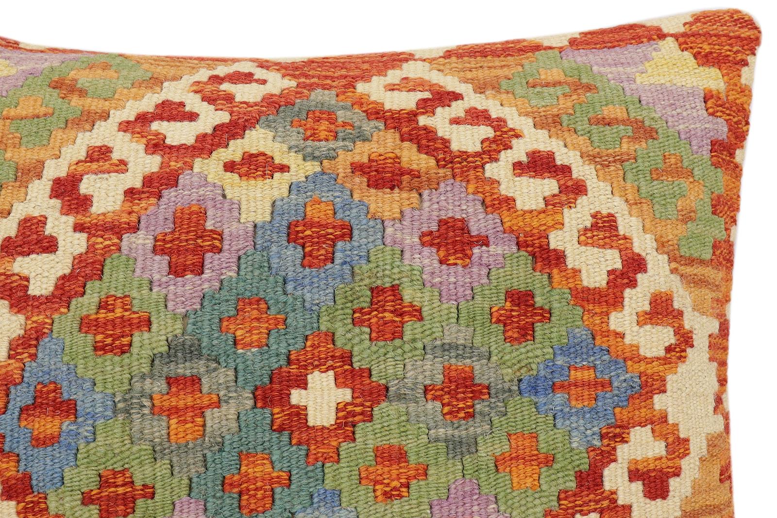 handmade Traditional Pillow Rust Blue Hand-Woven SQUARE 100% WOOL Hand woven turkish pillow2 x 2
