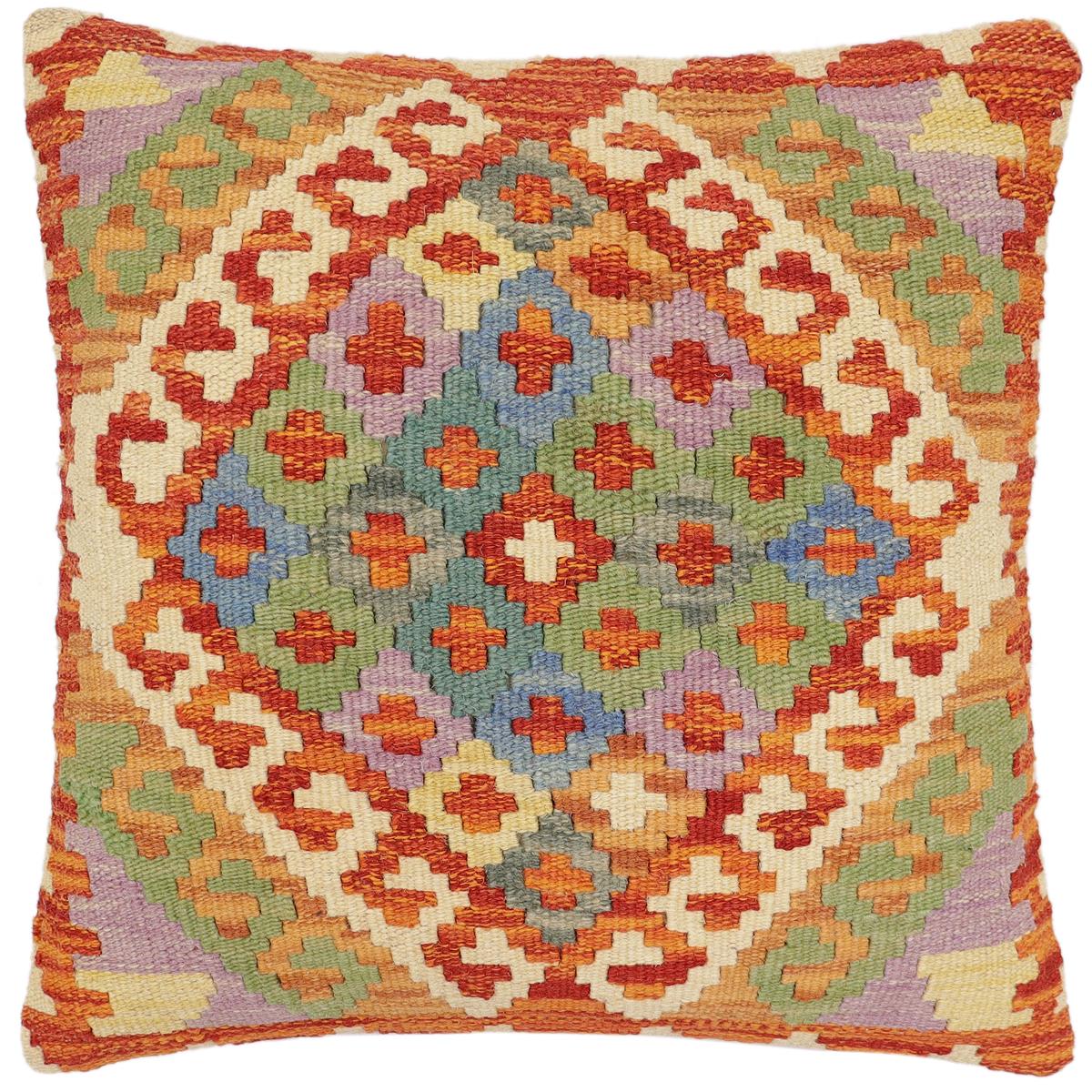 handmade Traditional Pillow Rust Blue Hand-Woven SQUARE 100% WOOL Hand woven turkish pillow2 x 2