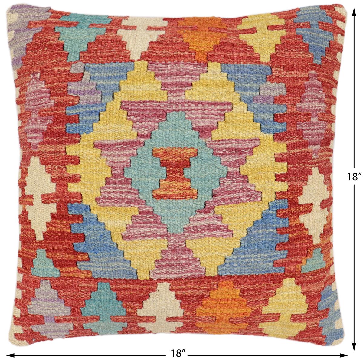 handmade Traditional Pillow Rust Blue Hand-Woven SQUARE 100% WOOL Hand woven turkish pillow2 x 2
