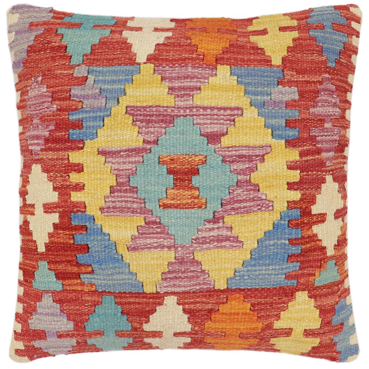 handmade Traditional Pillow Rust Blue Hand-Woven SQUARE 100% WOOL Hand woven turkish pillow2 x 2