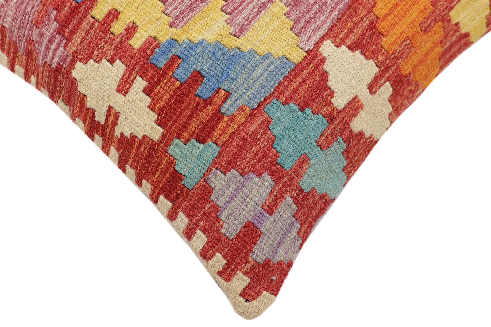 handmade Traditional Pillow Rust Blue Hand-Woven SQUARE 100% WOOL Hand woven turkish pillow2 x 2