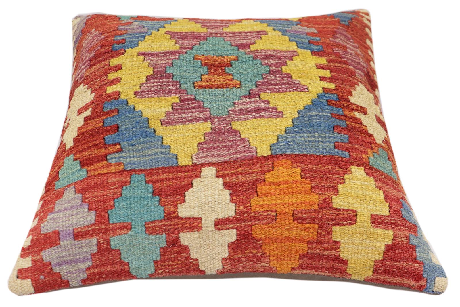 handmade Traditional Pillow Rust Blue Hand-Woven SQUARE 100% WOOL Hand woven turkish pillow2 x 2
