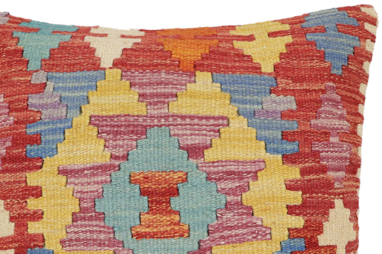 handmade Traditional Pillow Rust Blue Hand-Woven SQUARE 100% WOOL Hand woven turkish pillow2 x 2
