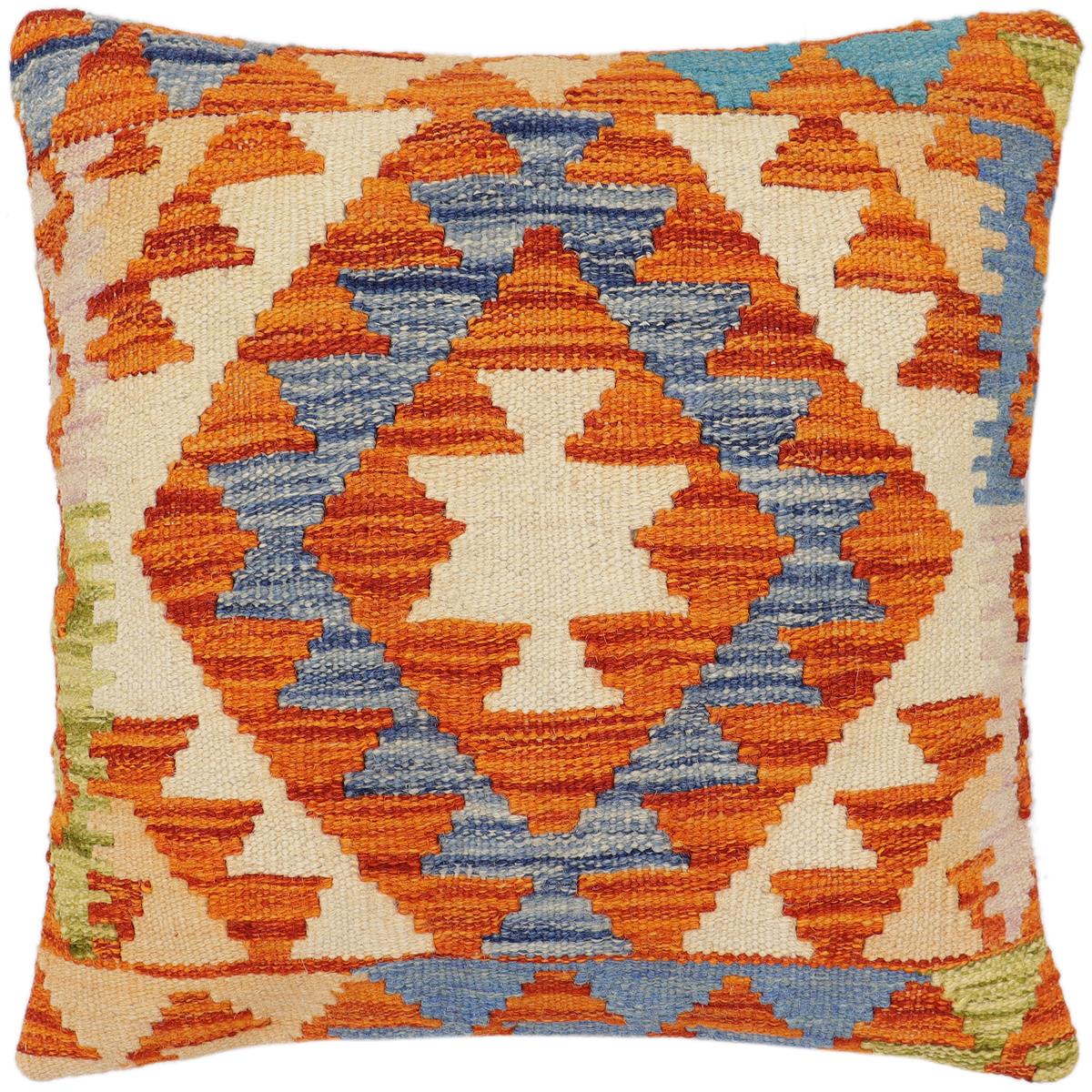 handmade Traditional Pillow Rust Blue Hand-Woven SQUARE 100% WOOL Hand woven turkish pillow2 x 2