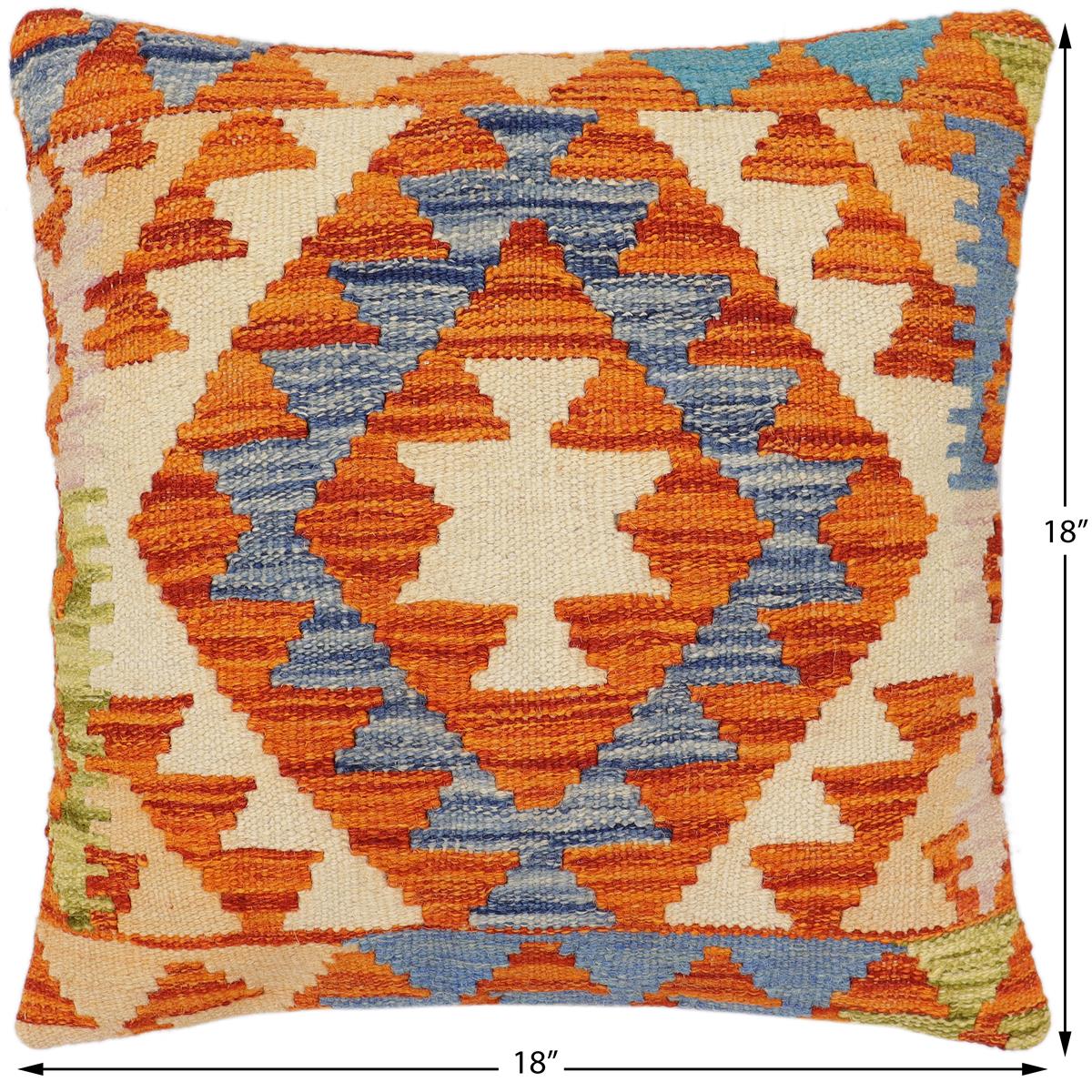 handmade Traditional Pillow Rust Blue Hand-Woven SQUARE 100% WOOL Hand woven turkish pillow2 x 2