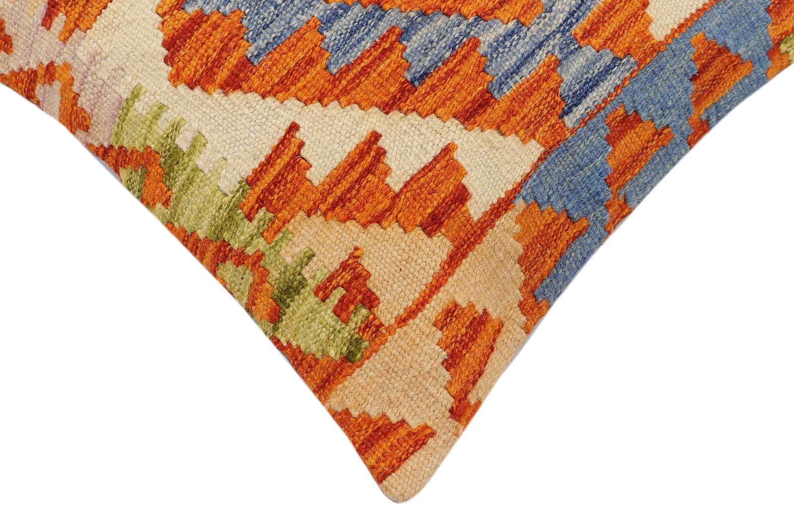 handmade Traditional Pillow Rust Blue Hand-Woven SQUARE 100% WOOL Hand woven turkish pillow2 x 2