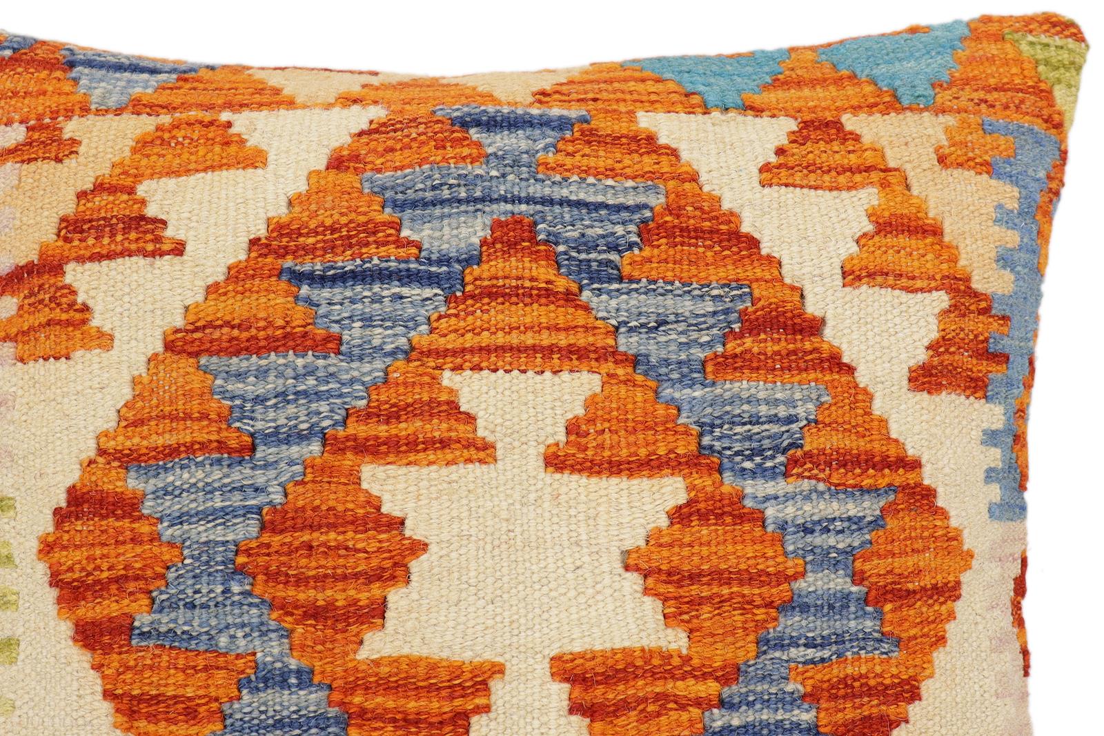 handmade Traditional Pillow Rust Blue Hand-Woven SQUARE 100% WOOL Hand woven turkish pillow2 x 2